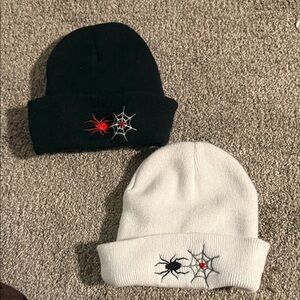Matching or Singular Spider Embroidered Beanie Hat - Black or White